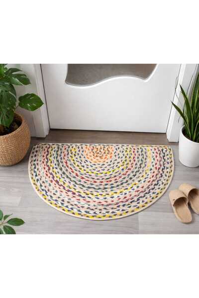 SARDA Colorful Knitted Patterned Half Moon Door Mat |   For Doorway, Balcony and Entrance