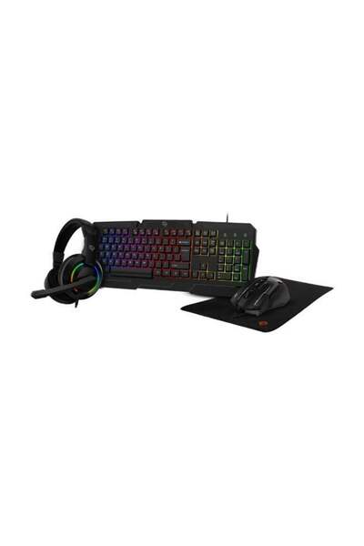 porodo 4 in 1 Gaming Kit with Keyboard, Headphone, Mouse and Mouse Pad - Black