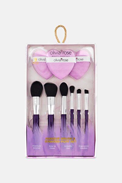 Olivia Rose مجموعة فرش مكياج وبودرة من 9 قطع، لون لافندر