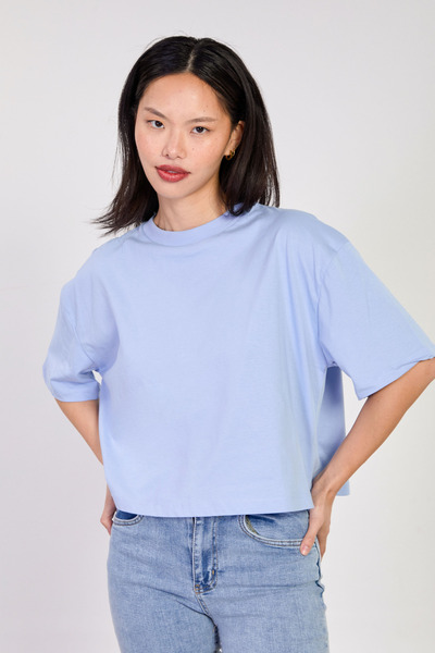 BARRELS AND OIL Women's Crew Neck Short Oversized T-Shirt - Baby Blue