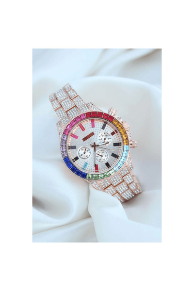 luvia Clariss Trend Rose Metal Kordonlu Zirkon Taş Kaplama Renkli Taşlı Kasa ...