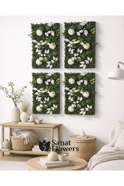 SanatFlowers Sanat Flowers Dekoratif Beyaz Yapay Çiçek Duvar Paneli 40x60 - P...