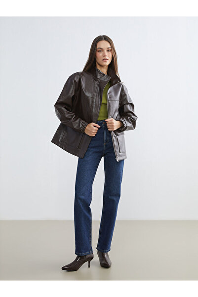 LC Waikiki Stand Collar Women's Leather Look Coat