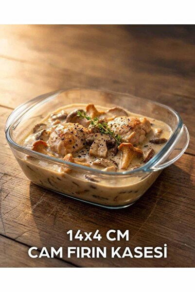 Qualitev 1 Adet Cam Fırın Kasesi Borline Meze Tabağı Kare Kase 14x4 Cm