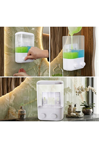 seahome 1 Pcs Adhesive Kitchen Manual Liquid Soap Dispenser Wall Mounted Doub...