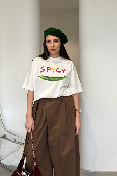 MAGARDE تي شيرت فاخر من الموسم الجديد مطبوع - EKRU