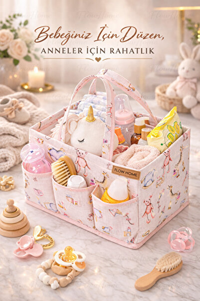 Flow Home Bebek Bakım Organizer Çantası Bez Mendil Düzenleyici Çok Bölmeli Ta...