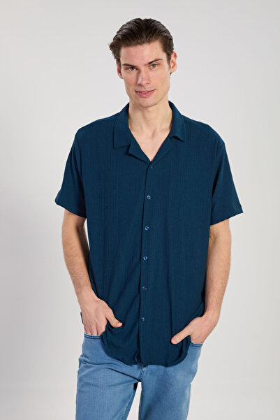 BARRELS AND OIL Men's Apaş Collar Wrinkled Shirt - Petrol
