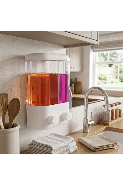 seahome 1 Piece 2-Compartment Kitchen Liquid Soap Dispenser, No Drilling Requ...