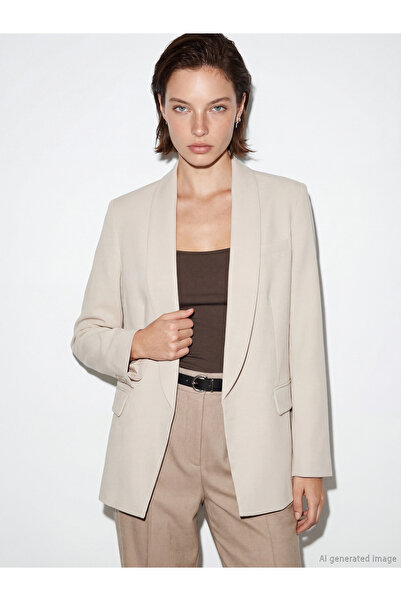 LC Waikiki LCW Vision Bej Şal Yaka Krep Kadın Blazer Ceket