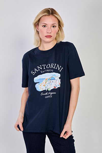 BARRELS AND OIL Γυναικείο T-Shirt Santarini με τύπωμα - Ναυτικό Μπλε