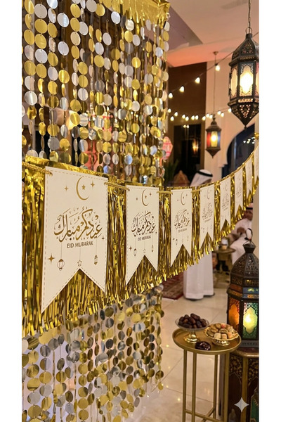 Banner Luxury Eid Mubarak Decorations - 2 Meters Gold Tessel Flag Rope | Eid ...