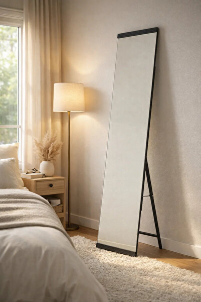 MARIA HOMES مرآة أرضية بإطار أسود، مرآة طويلة لغرفة النوم