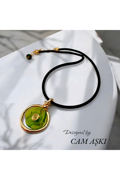 CAM AŞKI El Yapımı Murano Cam Tasarım Takılar Murano Cam Yeşil Çakra Kolye