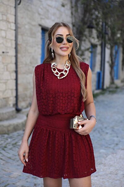 QİMYA BUTİK Buketli̇ Women's a Lined Draped Waist D Drapey Sleeveless D Lace ...