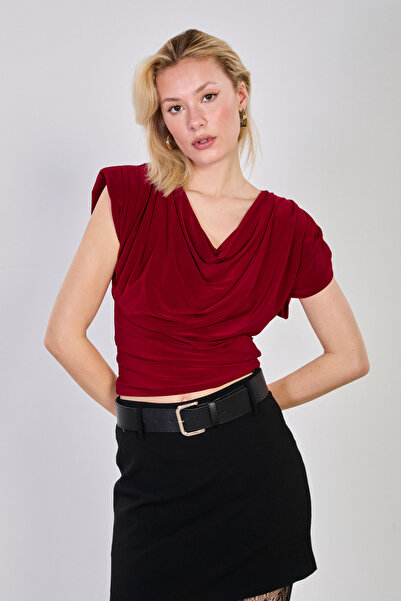 BARRELS AND OIL Γυναικεία αμάνικη μπλούζα Degaje Yaka Με βάτες - Βουργουνδίας