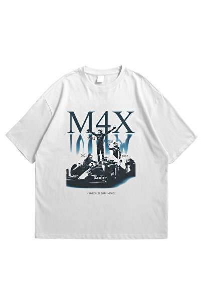 GlowUP تي شيرت نسائي أبيض اللون M4X Max Verstappen مطبوع عليه ملصق بأكمام قصي...