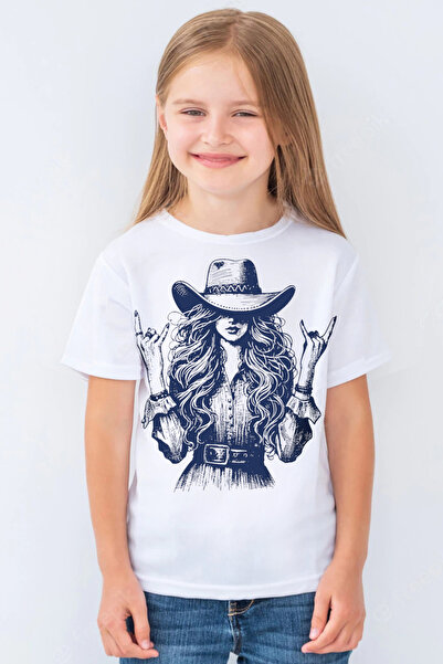 ROCKANDROLL Tricou pentru fete cu mânecă scurtă, alb, cu imprimeu Fată cu păl...