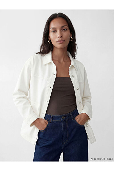LC Waikiki White Shirt Collar Oversized Women's Jean Jacket
