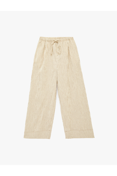 Koton Viscose Blended Wide Leg Trousers with Lace-Up Waist