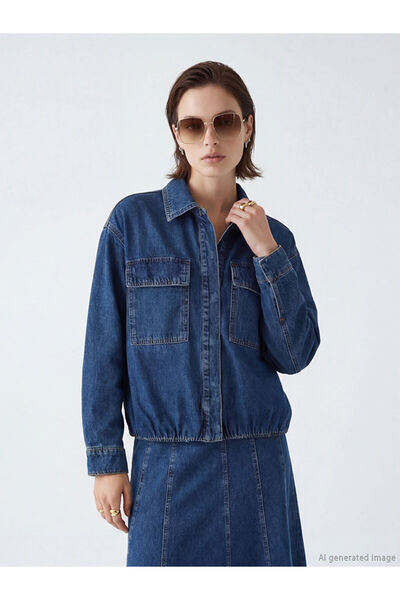 LC Waikiki جاكيت جينز نسائي من Indigo Shirt Collar O قصة فضفاضة