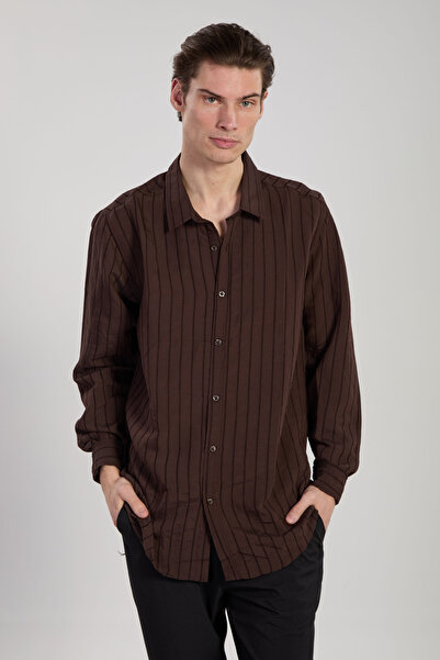 BARRELS AND OIL Men's Striped Shirt - Brown