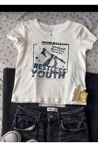 DİVİN Λευκό μπλουζάκι με γράμματα Merci σε γαλλικό στυλ