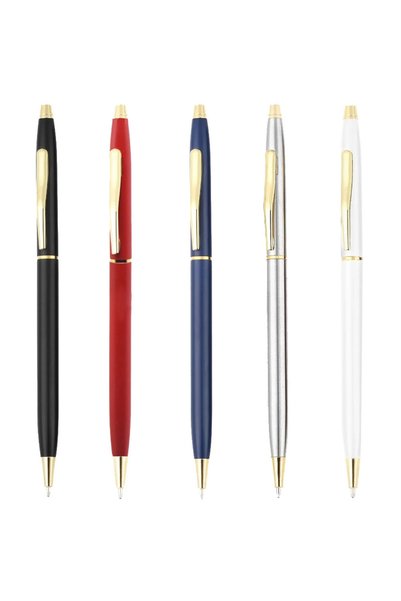 PULKO Promosyon The Klasis 2 (Golden Yellow Line) Metal, Ballpoint Pen, (with Blue Cartridge), Red