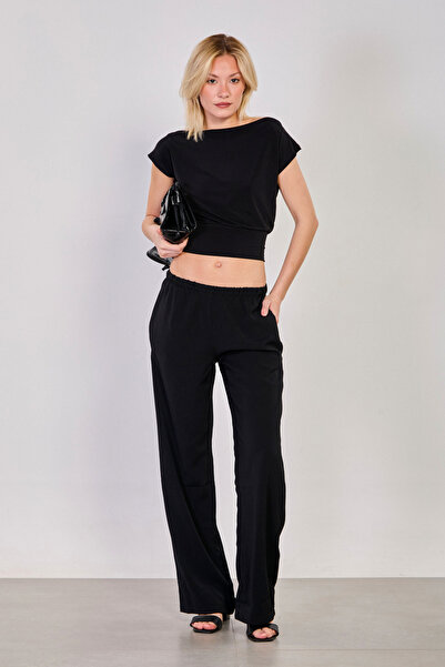 BARRELS AND OIL Γυναικείο Παντελόνι με Ελαστική Μέση Ρευστή εφαρμογή - Μαύρο