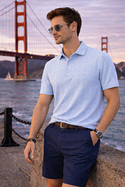 Maccali Tricou cu guler polo pentru bărbați cu model Premium Blue in