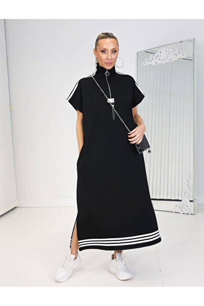 QİMYA BUTİK BUKETLİ Rochie de damă cu dungi pe umeri și la tiv, cu fermoar D ...