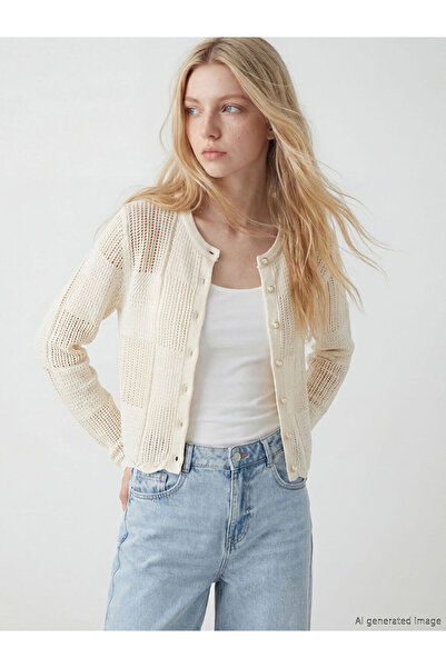 LC Waikiki Zero Roba Collar Openwork Women's Knitwear Cardigan for Style Seek...