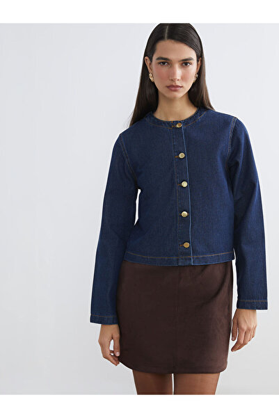 LC Waikiki سترة جينز نسائية بياقة دائرية من إنديجو