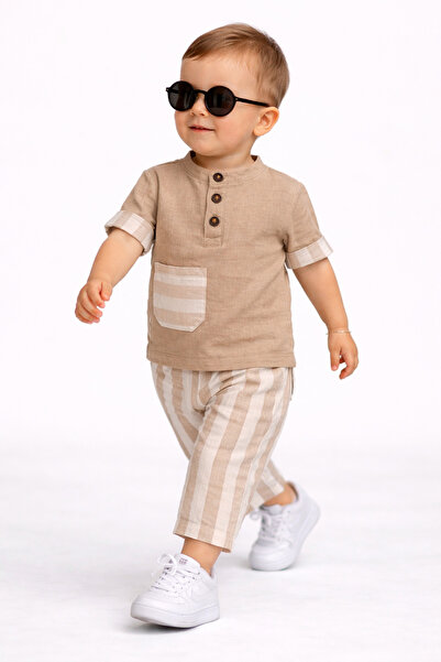 UmBaby Baby Boy Muslin Summer Set – Muslin 2-Piece Baby Set with Striped Pants