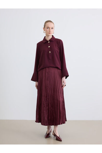 LC Waikiki Nevavm Pleated Satin Skirt with Elastic Waist and Difference in Color