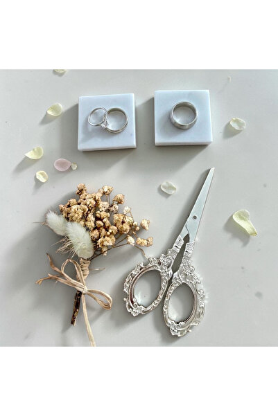 AYZ HOME Marble Ring Holder, Natural Dried Flower and Silver Promise Engageme...