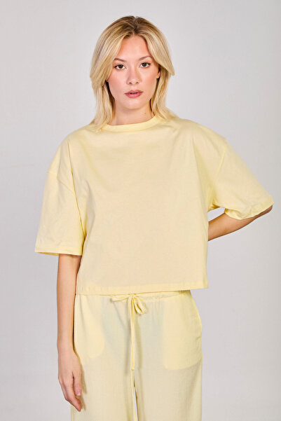 BARRELS AND OIL Γυναικείο T-Shirt Crew Neck Short oversized - Κίτρινο