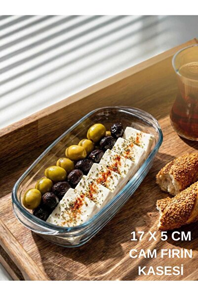 Qualitev 1 Adet Cam Fırın Kasesi Borline Meze Tabağı Dikdörtgen Kase 17x5 Cm