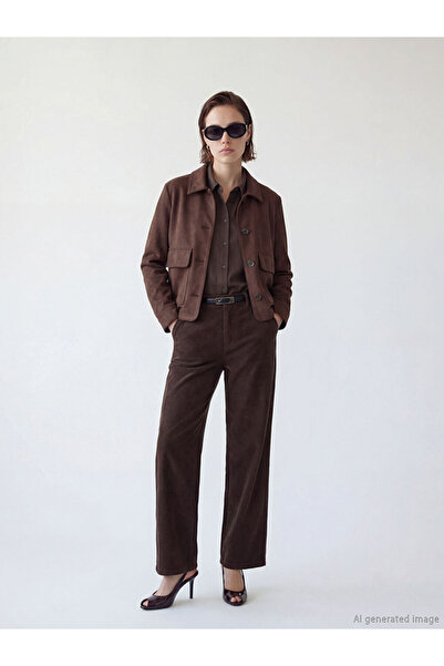 LC Waikiki Shirt Collar Women's Suede Look Jacket