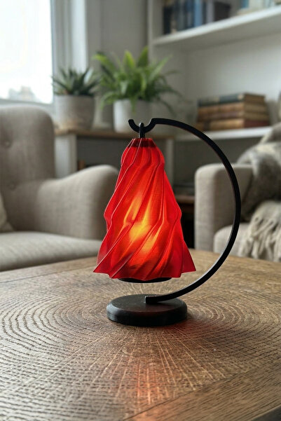 Obaco Spiral Askılı Dekoratif Fener, Şeffaf Kırmızı Tealight Mumluk, 1 Led Mu...