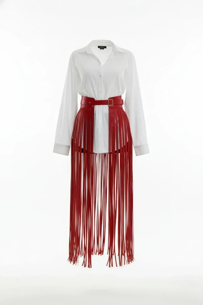 mtm My The Mall Clothing Red Skirt Leather Tasseled Long Maxi Belted - Brf1003