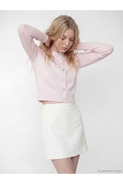 LC Waikiki XSIDE Pembe Bisiklet Yaka Fiyonklu Kadın Triko Hırka