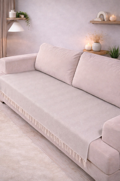 pamore Cotton Piece Sofa Cover 115X200 cm |   Protective Front S Fringed Deco...