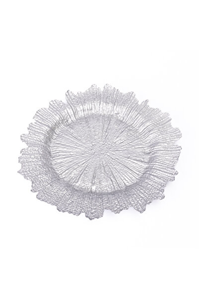 Malooki Silver Bloom Glass Plate – Silver Textured Design, 35cm