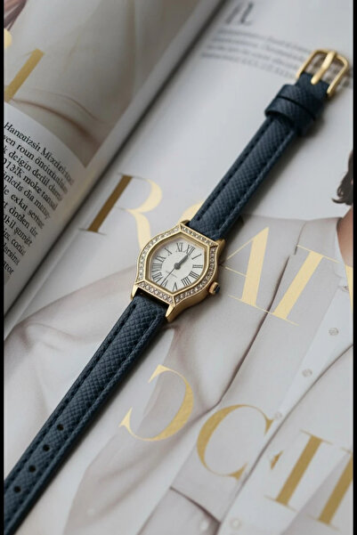 MİLABELLA Juana Premium Waterproof Navy Blue Leather Cord Gold Stone Case Rom...