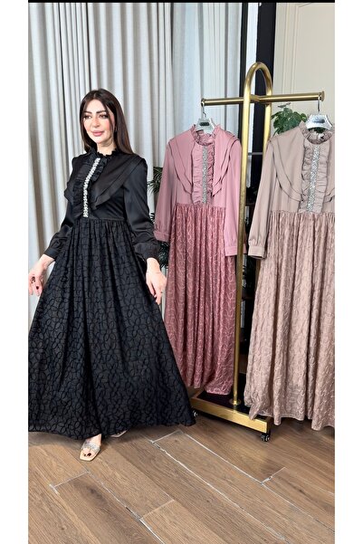 ٌRominz fashion Crepe and jacquard evening dress with geometric patterns, fas...