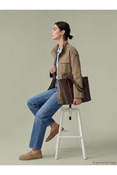 LC Waikiki معطف LCW Vision Khaki ياقة مرتفعة متوسطة الطول للسيدات قماش غبردين