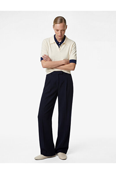 Koton crep Palazzo talie înaltă Pantaloni din material textil