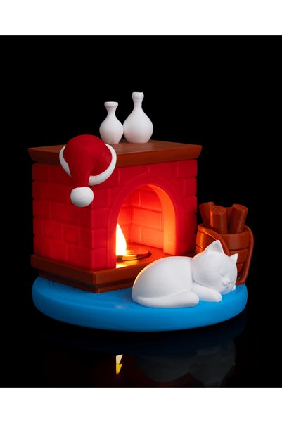 Otscraft Studio Decorative Fireplace Candle Holder – Ambient Lamp with Sleeping Cat Figure