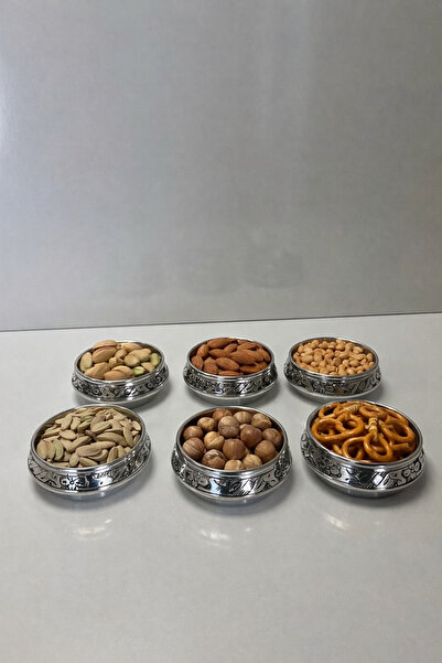 teberrik dükkan 6’lı İşlemeli Metal Çerezlik – Şık Sunumluk Kase Seti